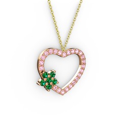 Yeşil kuvars ve pembe kuvars 18 ayar rose altın kolye (40 cm altın rolo zincir)