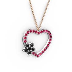 Siyah zirkon ve rodolit garnet 18 ayar beyaz altın kolye (40 cm gümüş rolo zincir)