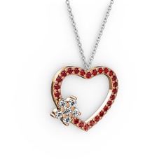 Maita Kalp Kolye - Pırlanta ve garnet 8 ayar rose altın kolye (0.216 karat, 40 cm beyaz altın rolo zincir) #12r2xls