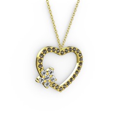 Maita Kalp Kolye - Swarovski ve dumanlı kuvars 925 ayar altın kaplama gümüş kolye (40 cm gümüş rolo zincir) #137zk7n