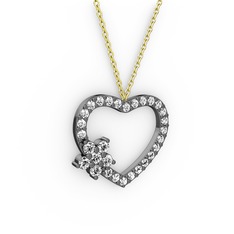 Maita Kalp Kolye - Pırlanta ve swarovski 925 ayar siyah rodyum kaplama gümüş kolye (0.216 karat, 40 cm gümüş rolo zincir) #13ddtig