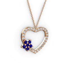 Maita Kalp Kolye - Lab safir ve swarovski 18 ayar rose altın kolye (40 cm rose altın rolo zincir) #13fa0u7