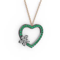 Maita Kalp Kolye - Pırlanta ve yeşil kuvars 925 ayar siyah rodyum kaplama gümüş kolye (0.216 karat, 40 cm rose altın rolo zincir) #13fcddb