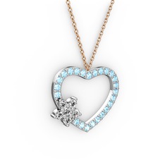 Maita Kalp Kolye - Swarovski ve akuamarin 8 ayar beyaz altın kolye (40 cm rose altın rolo zincir) #13fclrm