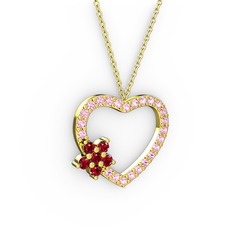 Maita Kalp Kolye - Garnet ve pembe kuvars 8 ayar altın kolye (40 cm altın rolo zincir) #13kpcqz