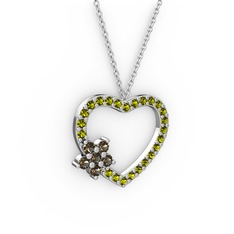 Dumanlı kuvars ve peridot 925 ayar gümüş kolye (40 cm beyaz altın rolo zincir)