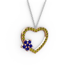 Lab safir ve peridot 925 ayar rose altın kaplama gümüş kolye (40 cm beyaz altın rolo zincir)