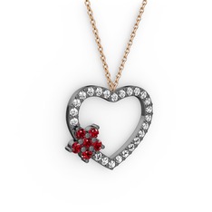 Maita Kalp Kolye - Garnet ve swarovski 925 ayar siyah rodyum kaplama gümüş kolye (40 cm rose altın rolo zincir) #14in31d