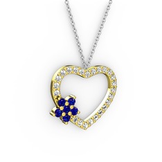 Lab safir ve pırlanta 925 ayar altın kaplama gümüş kolye (0.36 karat, 40 cm beyaz altın rolo zincir)