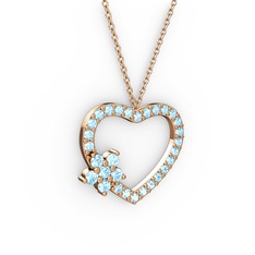 Maita Kalp Kolye - Akuamarin 18 ayar rose altın kolye (40 cm rose altın rolo zincir) #14l204v