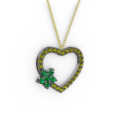 Maita Kalp Kolye - Yeşil kuvars ve peridot 925 ayar siyah rodyum kaplama gümüş kolye (40 cm altın rolo zincir) #14pqrog