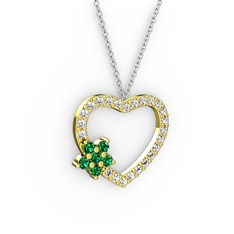 Maita Kalp Kolye - Yeşil kuvars ve swarovski 8 ayar altın kolye (40 cm beyaz altın rolo zincir) #15049jw