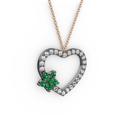 Maita Kalp Kolye - Yeşil kuvars ve swarovski 925 ayar siyah rodyum kaplama gümüş kolye (40 cm rose altın rolo zincir) #15mkc5s