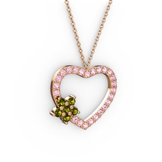 Maita Kalp Kolye - Peridot ve pembe kuvars 18 ayar rose altın kolye (40 cm rose altın rolo zincir) #16klb6a