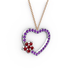 Maita Kalp Kolye - Garnet ve ametist 14 ayar beyaz altın kolye (40 cm rose altın rolo zincir) #16vf2aw