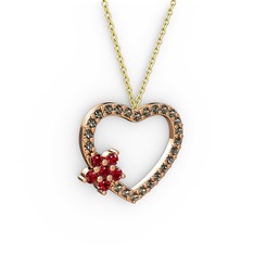 Garnet ve dumanlı kuvars 8 ayar rose altın kolye (40 cm altın rolo zincir)
