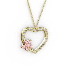 Pembe kuvars ve swarovski 14 ayar altın kolye (40 cm altın rolo zincir)