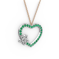 Swarovski ve yeşil kuvars 18 ayar beyaz altın kolye (40 cm gümüş rolo zincir)