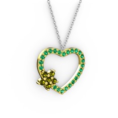 Maita Kalp Kolye - Peridot ve yeşil kuvars 18 ayar altın kolye (40 cm gümüş rolo zincir) #18efj89