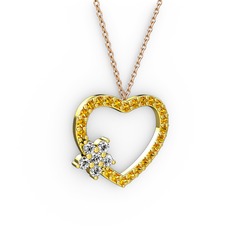 Maita Kalp Kolye - Swarovski ve sitrin 925 ayar altın kaplama gümüş kolye (40 cm rose altın rolo zincir) #18rznsb