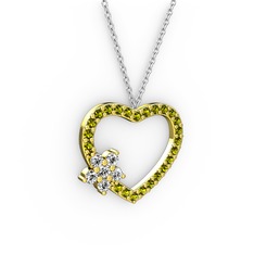 Pırlanta ve peridot 18 ayar altın kolye (0.216 karat, 40 cm beyaz altın rolo zincir)