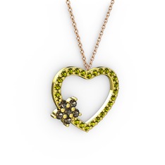 Dumanlı kuvars ve peridot 925 ayar altın kaplama gümüş kolye (40 cm rose altın rolo zincir)