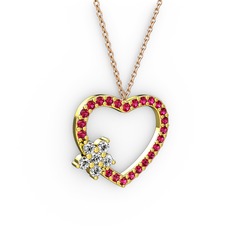 Maita Kalp Kolye - Pırlanta ve rodolit garnet 14 ayar altın kolye (0.216 karat, 40 cm rose altın rolo zincir) #1aof3iq