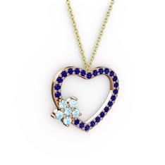 Maita Kalp Kolye - Akuamarin ve lab safir 8 ayar rose altın kolye (40 cm gümüş rolo zincir) #1b6npcd