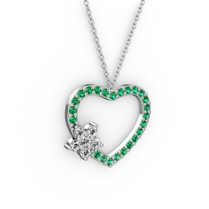Maita Kalp Kolye - Swarovski ve yeşil kuvars 925 ayar gümüş kolye (40 cm gümüş rolo zincir) #1bbuz2o