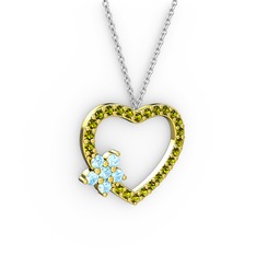 Maita Kalp Kolye - Akuamarin ve peridot 18 ayar altın kolye (40 cm beyaz altın rolo zincir) #1bj16la