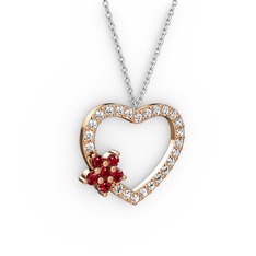 Garnet ve pırlanta 8 ayar rose altın kolye (0.36 karat, 40 cm beyaz altın rolo zincir)