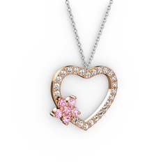 Maita Kalp Kolye - Pembe kuvars ve swarovski 14 ayar rose altın kolye (40 cm beyaz altın rolo zincir) #1bnixow