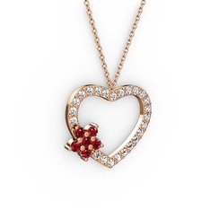 Maita Kalp Kolye - Garnet ve swarovski 18 ayar rose altın kolye (40 cm rose altın rolo zincir) #1bw1kbh