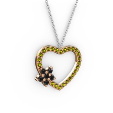 Siyah zirkon ve peridot 14 ayar rose altın kolye (40 cm beyaz altın rolo zincir)