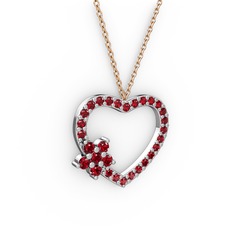 Garnet 14 ayar beyaz altın kolye (40 cm rose altın rolo zincir)