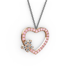 Maita Kalp Kolye - Swarovski ve pembe kuvars 14 ayar rose altın kolye (40 cm gümüş rolo zincir) #1db7rne