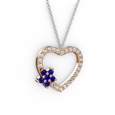 Maita Kalp Kolye - Lab safir ve swarovski 8 ayar rose altın kolye (40 cm beyaz altın rolo zincir) #1dd6s8d