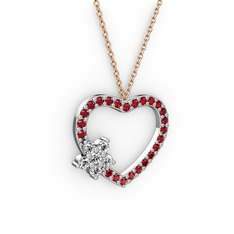 Maita Kalp Kolye - Pırlanta ve garnet 18 ayar beyaz altın kolye (0.216 karat, 40 cm rose altın rolo zincir) #1dtt5nf
