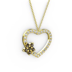 Maita Kalp Kolye - Dumanlı kuvars ve swarovski 18 ayar altın kolye (40 cm altın rolo zincir) #1dwwa3r