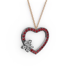 Maita Kalp Kolye - Beyaz zirkon ve garnet 925 ayar siyah rodyum kaplama gümüş kolye (40 cm rose altın rolo zincir) #1dxvl0l