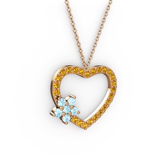 Maita Kalp Kolye - Akuamarin ve sitrin 14 ayar rose altın kolye (40 cm rose altın rolo zincir) #1e6rk1f