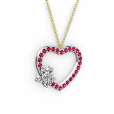 Maita Kalp Kolye - Pırlanta ve rodolit garnet 8 ayar beyaz altın kolye (0.216 karat, 40 cm altın rolo zincir) #1euh82r