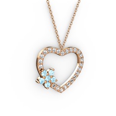 Maita Kalp Kolye - Akuamarin ve swarovski 14 ayar rose altın kolye (40 cm rose altın rolo zincir) #1excd1l