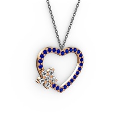 Maita Kalp Kolye - Beyaz zirkon ve lab safir 14 ayar rose altın kolye (40 cm gümüş rolo zincir) #1f1bavc