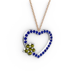 Peridot ve lab safir 14 ayar beyaz altın kolye (40 cm rose altın rolo zincir)