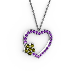Maita Kalp Kolye - Peridot ve ametist 14 ayar beyaz altın kolye (40 cm gümüş rolo zincir) #1gen2w2