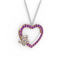 Maita Kalp Kolye - Swarovski ve ametist 18 ayar rose altın kolye (40 cm beyaz altın rolo zincir) #1gfo0uw