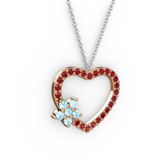 Maita Kalp Kolye - Akuamarin ve garnet 18 ayar rose altın kolye (40 cm gümüş rolo zincir) #1gi0ctw