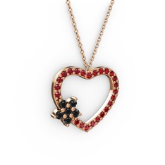 Maita Kalp Kolye - Siyah zirkon ve garnet 18 ayar rose altın kolye (40 cm gümüş rolo zincir) #1h7pmu8