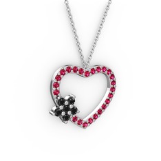 Siyah zirkon ve rodolit garnet 8 ayar beyaz altın kolye (40 cm beyaz altın rolo zincir)